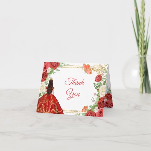 メキシカンレッドローゼスプリンセスキンセアニェラ折り畳み サンキューカード (正面)