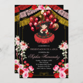 メキシカンレッド&金ゴールドガールチャラバルーンミクンス 招待状 (正面/裏面)