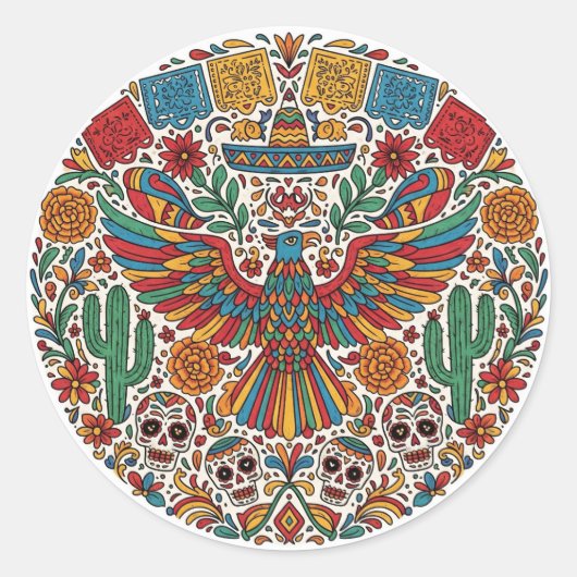 メキシカンワシとスカル磁石 ラウンドシール (正面)