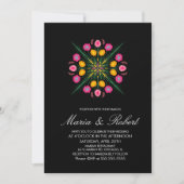 メキシカン手描きフラワーブラックピンク結婚式 招待状 (正面)
