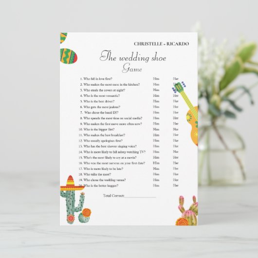 メキシカン結婚サボテンのシューゲームパーティーゲームカード 案内状 (スタンド正面)