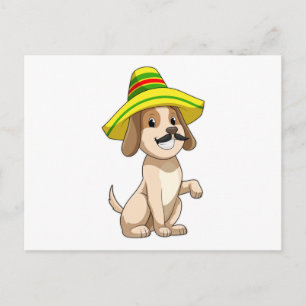 メキシカン風の犬 ストローハットをかぶって ポストカード
