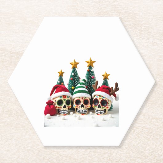 メキシカン カラベラ サンタ フラワー シュガー スカル クリスマス ペーパーコースター (正面)