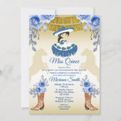 メキシカン ゴールド ブルー ローズ フラワー キンセアニエラ 招待状 (正面)