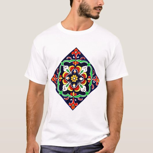 メキシカン・タラベラ・テラコッタタイルデザイン No. 2 Tシャツ (正面)