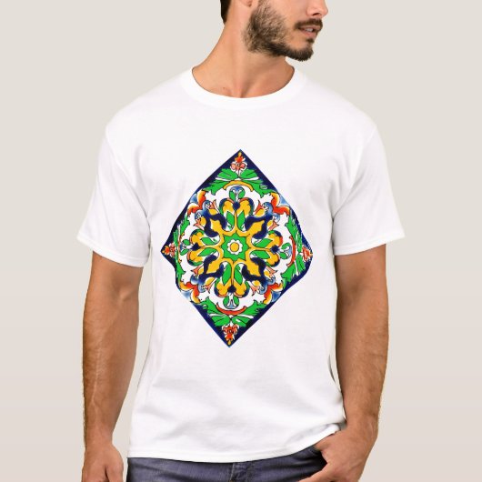 メキシカン・タラベラ・テラコッタタイルデザイン No. 4 Tシャツ (正面)