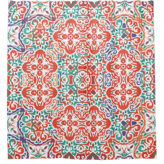 メキシカン タレヴェラ: エスニック タイル コラージュ シャワーカーテン (正面)