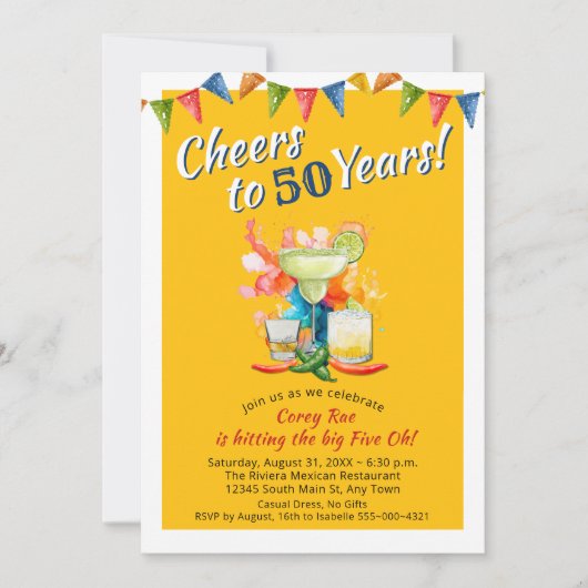 メキシカン・フィエスタ50歳の誕生日おめでとう 50年への乾杯 招待状 (正面)