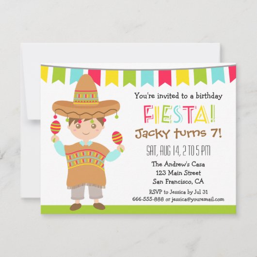 メキシカン・フィエスタ キッズの誕生日パーティーの招待状 招待状 (正面)