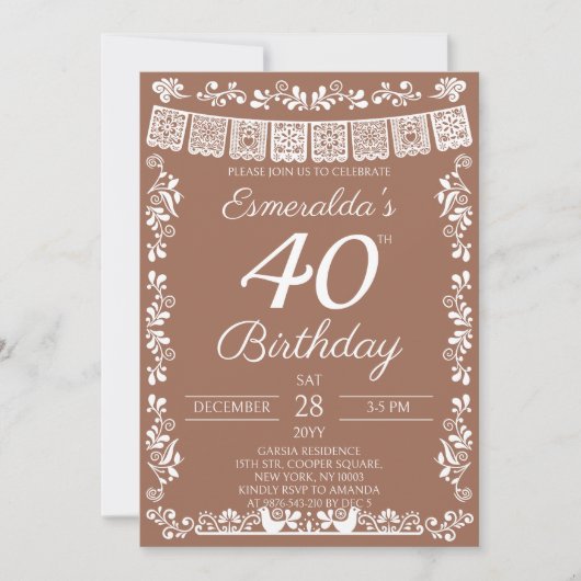 メキシカン・フィエスタ テラコッタ 40歳の誕生日 招待状 (正面)