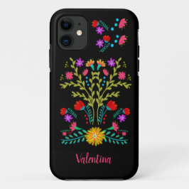 メキシカン・フィエスタ フォークアート フラワー ブラック 名入れ iPhone 11 ケース