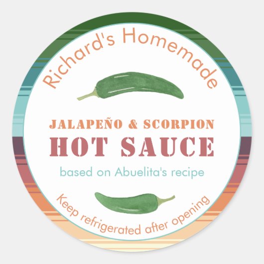 メキシカン ホットソースまたはスパイシーサルサハラペーニョラベル ラウンドシール (正面)