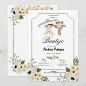 メキシカン ホワイト シルバー チャローボーイ バウティスモ インビテーション (正面/裏面)