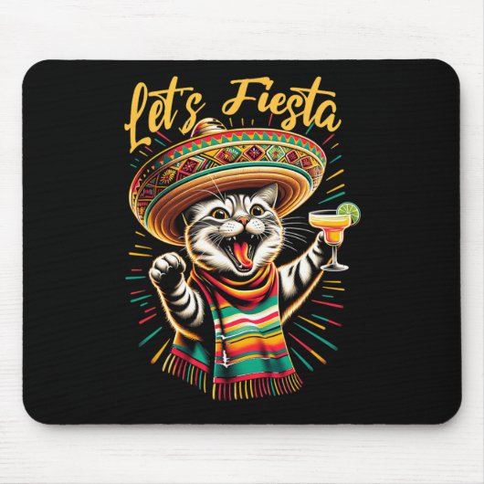 メキシカンLet's Fiesta Sombrero Cat Cinco De Mayo Fu マウスパッド (正面)