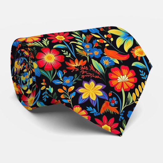 メキシクールコのフィエスタの花タイル模様 ネクタイ (ロール)