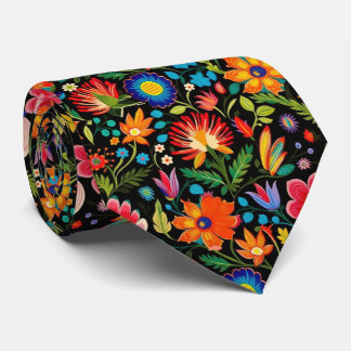 メキシクールコのフィエスタの花タイル模様 ネクタイ
