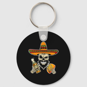 メキシコおもしろいの砂糖スカルとタコスとビール キーホルダー