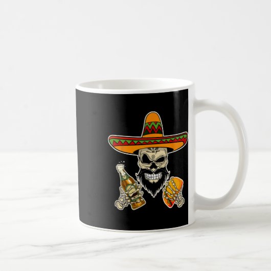 メキシコおもしろいの砂糖スカルとタコスとビール コーヒーマグカップ (右)