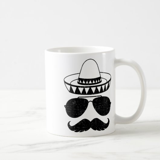 メキシコおもしろいCinc.の口ひげ付きソンブレロ顔 コーヒーマグカップ (右)