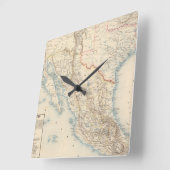 メキシコおよびテキサス州の地図 スクエア壁時計 (傾斜)
