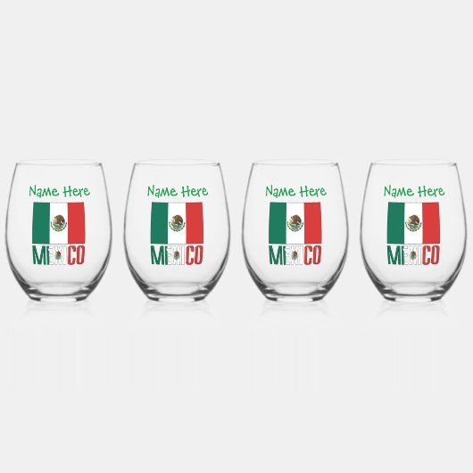 メキシコおよびメキシコ国旗の緑の個人用設定 ステムなしワイングラス (正面)