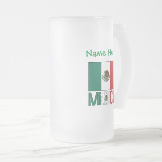 メキシコおよびメキシコ国旗の緑の個人用設定 フロストグラスビールジョッキ (正面右)