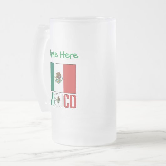 メキシコおよびメキシコ国旗の緑の個人用設定 フロストグラスビールジョッキ (正面左)