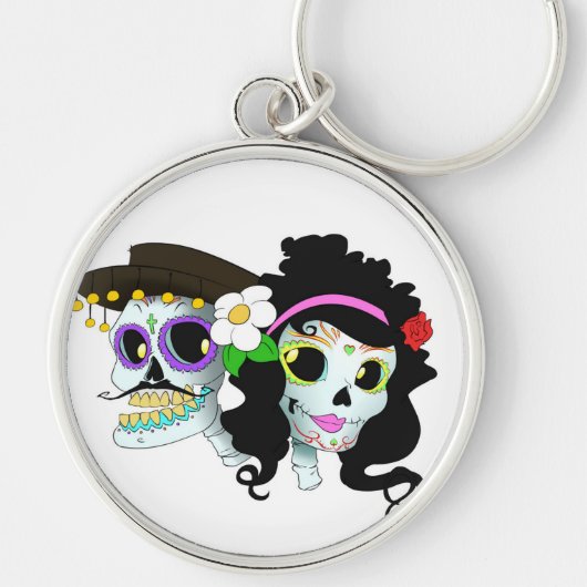メキシコお祝いのスカルのカップル キーホルダー (正面)