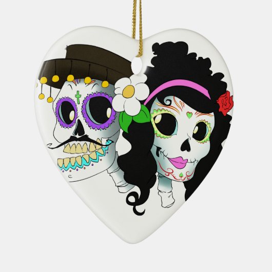 メキシコお祝いのスカルのカップル セラミックオーナメント (右)