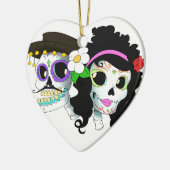 メキシコお祝いのスカルのカップル セラミックオーナメント (左)