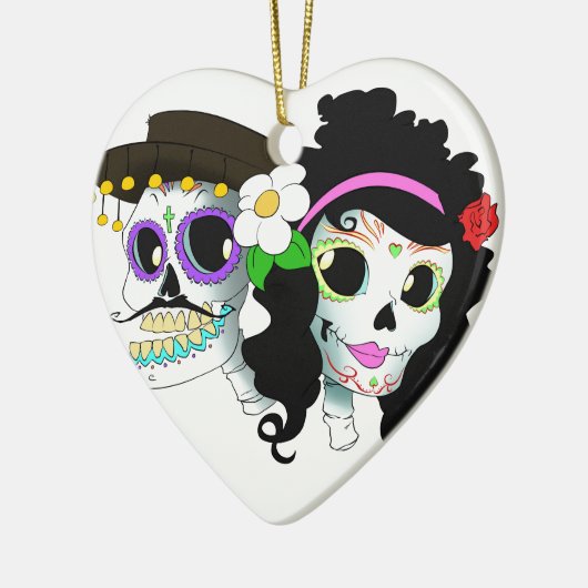 メキシコお祝いのスカルのカップル セラミックオーナメント (左)