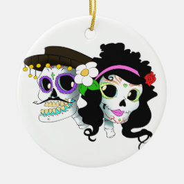 メキシコお祝いのスカルのカップル セラミックオーナメント