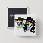 メキシコお祝いのスカルのカップル 缶バッジ (正面&裏面)