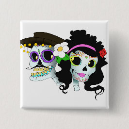 メキシコお祝いのスカルのカップル 缶バッジ