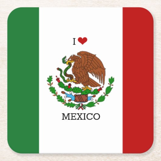 メキシコが大好き - メキシコの国旗 スクエアペーパーコースター (正面)