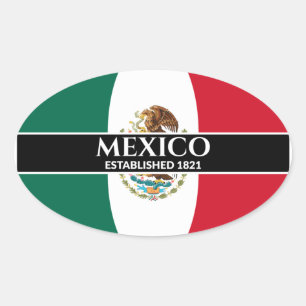 メキシコが1821年メキシコ国旗の白文字 楕円形シール