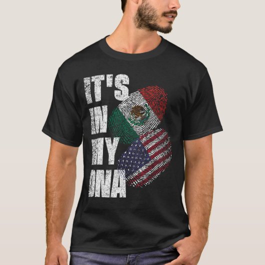 メキシコとアメリカのミックスDNA伝統国旗 Tシャツ (正面)