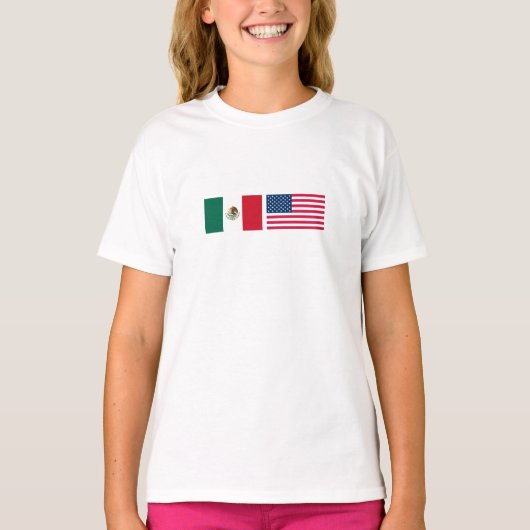 メキシコとアメリカの国旗を並べて Tシャツ (正面)