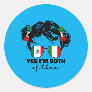 メキシコとイタリアのハーフの女の子 メキシコ イタリアの旗 ラウンドシール