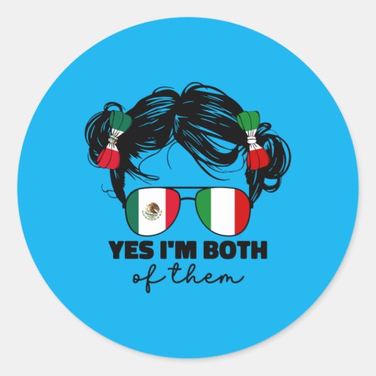 メキシコとイタリアのハーフの女の子 メキシコ イタリアの旗 ラウンドシール (正面)