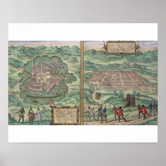 メキシコとクスコの地図， 'シビタテス・オルビス・ターから ポスター (正面)