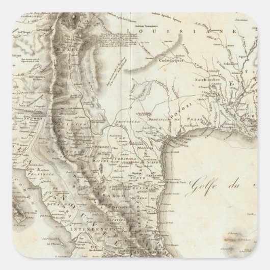 メキシコと周辺国の地図 スクエアシール (正面)