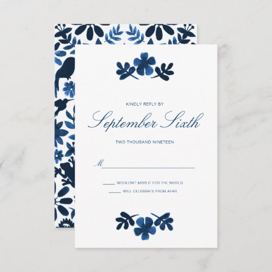 メキシコのお富ウェディングRSVPカード – ネイビーブルー 招待状 (正面/裏面)