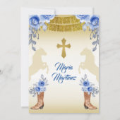 メキシコのかわいい女の子バプテスマと誕生日ブルーフラワー 招待状 (裏面)