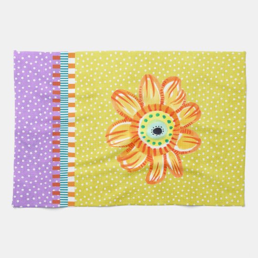 メキシコのひまわりの黄色い紫のキッチンタオル キッチンタオル (横)