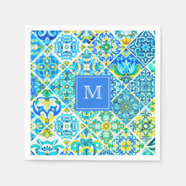 メキシコのアクアミントシチリア地中海のタイル スタンダードカクテルナプキン