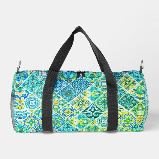 メキシコのアクアミントシチリア地中海のタイル ダッフルバッグ (裏面)