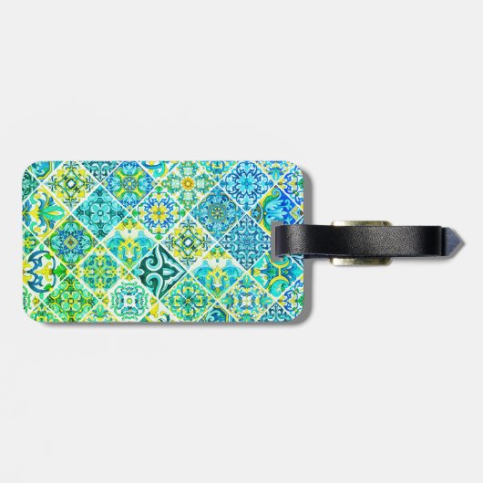 メキシコのアクアミントシチリア地中海のタイル ラゲッジタグ (裏面横)