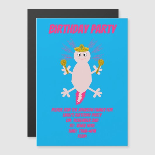 メキシコのアクソロトル死んだカスタム日 マグネット招待状 (正面/裏面)