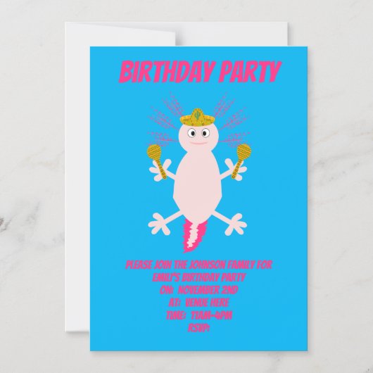 メキシコのアクソロトル死んだカスタム日 マグネット招待状 (正面)